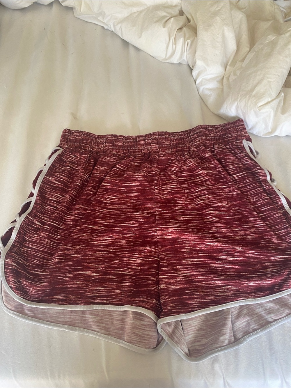 shosho Marled Wine Athletic Shorts with White Trim
